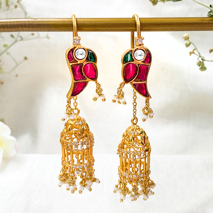 Mithu Gulmohar Cage Pure 925 Silver Sui Dhaga Earrings