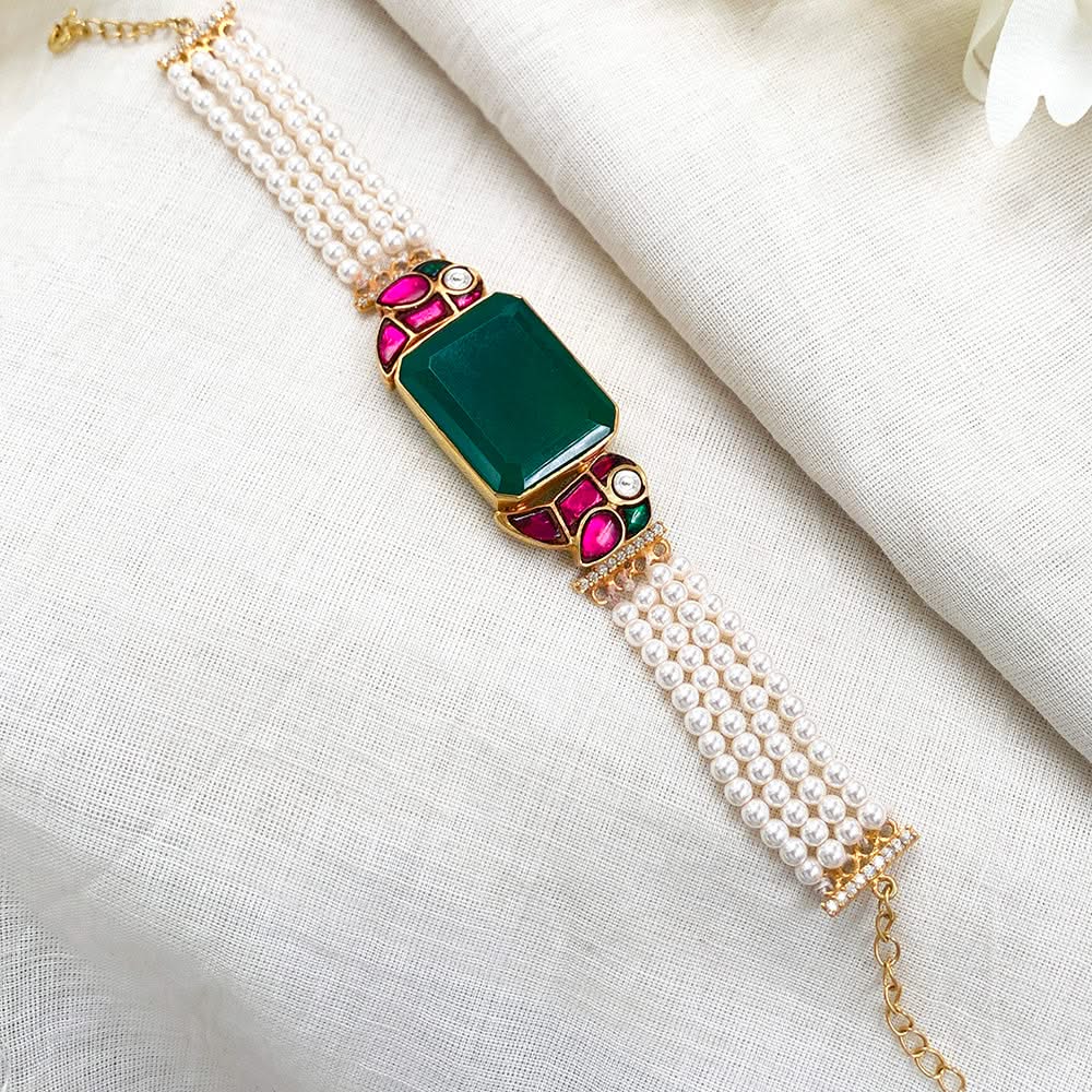 Mithu Emerald Charm Silver 24k Gold Plated Bracelet