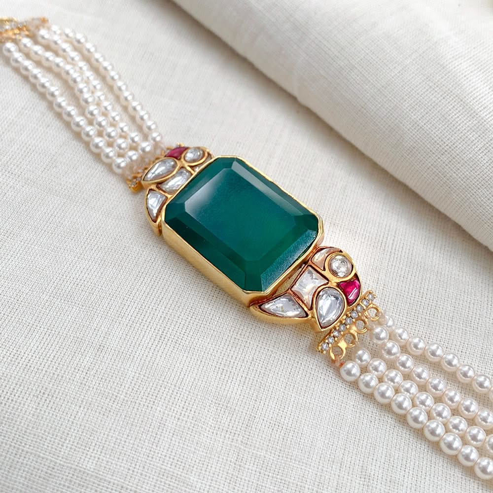 Mithu Emerald Charm Silver 24k Gold Plated Bracelet