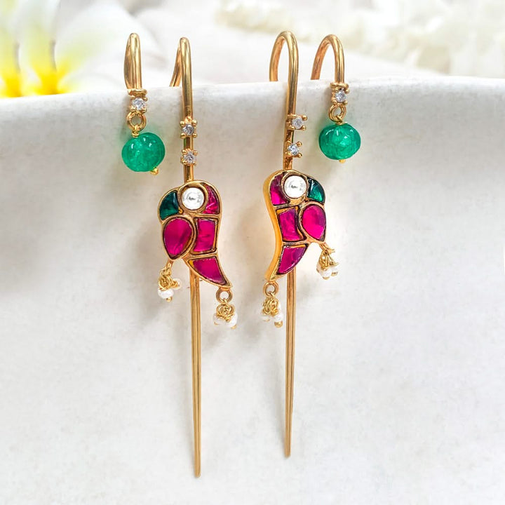 Mithu Emerald Drop 24k Gold Plated Needle Earcuff Earrings