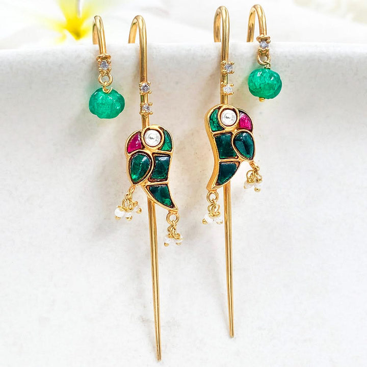 Mithu Emerald Drop 24k Gold Plated Needle Earcuff Earrings