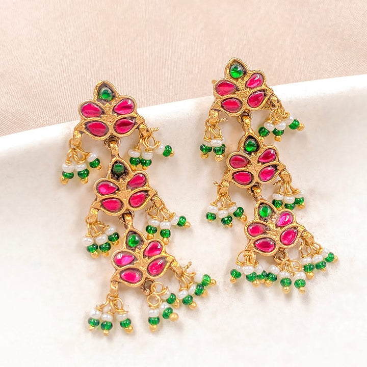 Silver Kundan Phool Dangler Earrings