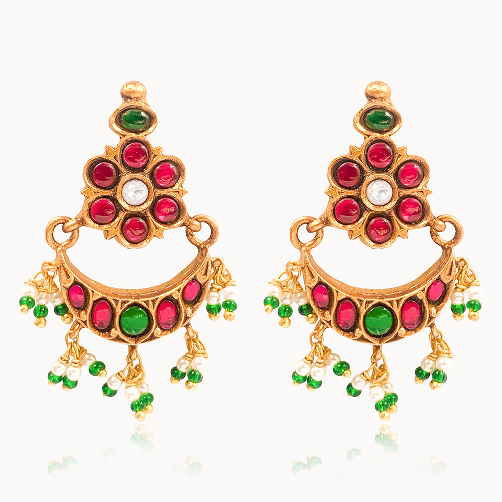 Silver 925 Phool Chandbali Earrings