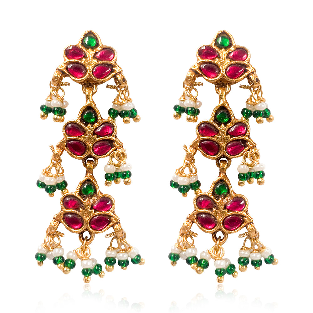 Silver Kundan Phool Dangler Earrings