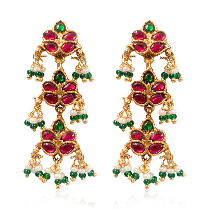 Silver Kundan Phool Dangler Earrings