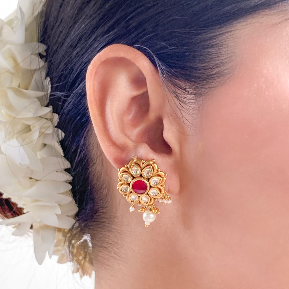 Silver 925 Phool Padma Stud Earrings