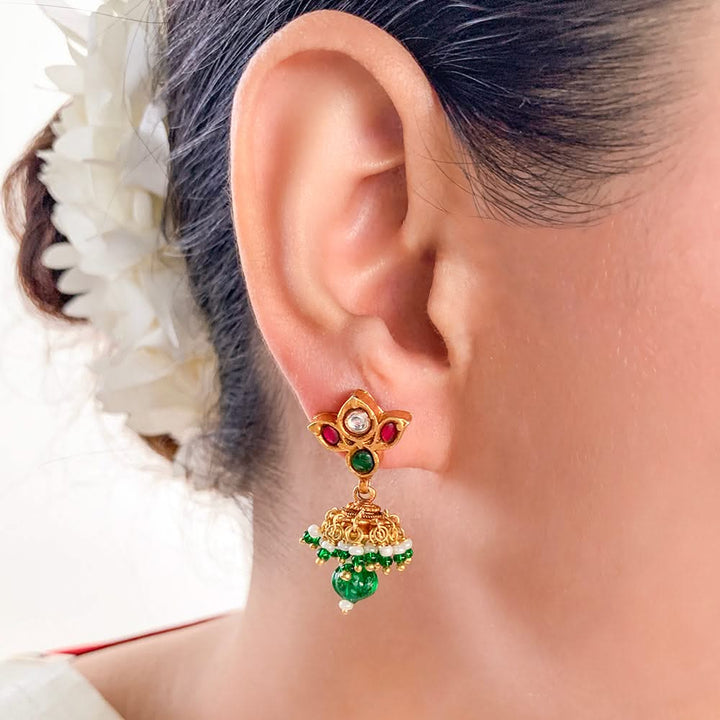 Silver 925 Lotus 24 Karat gold plated jhumki Earrings