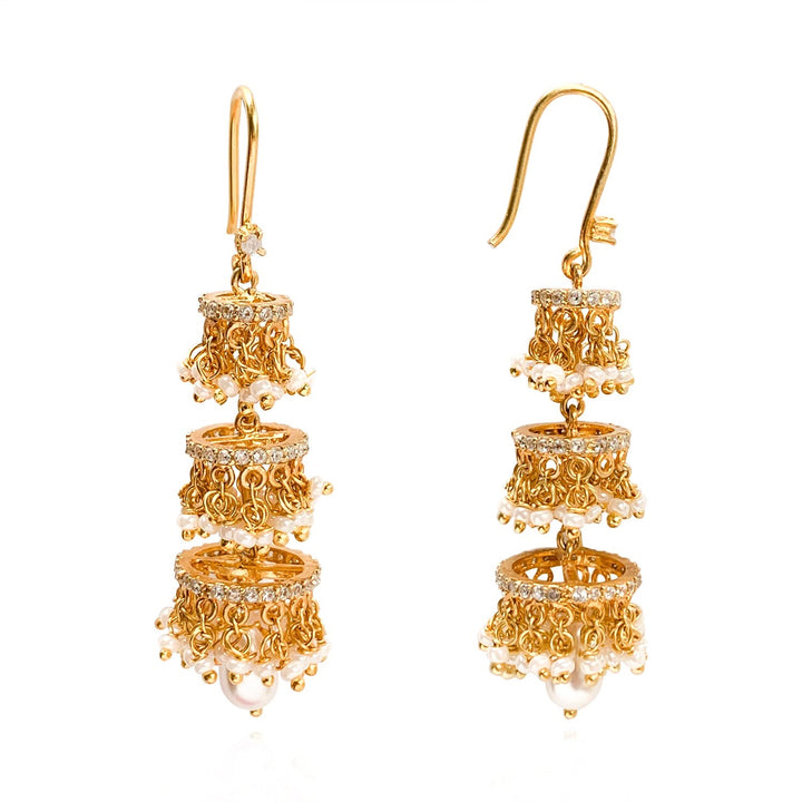 Silver Pearl Chandelier Earrings