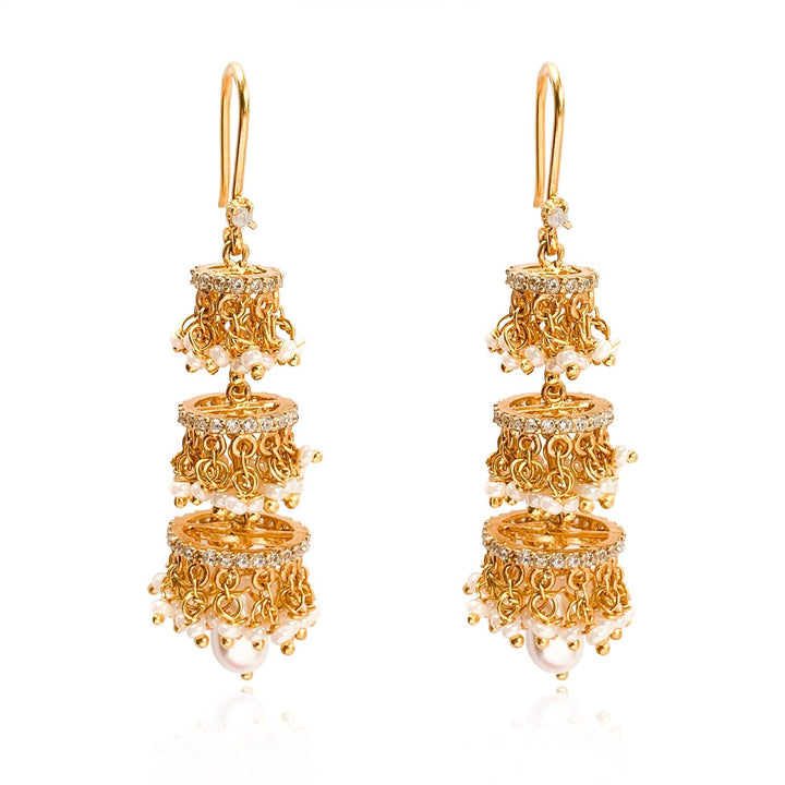 Silver Pearl Chandelier Earrings