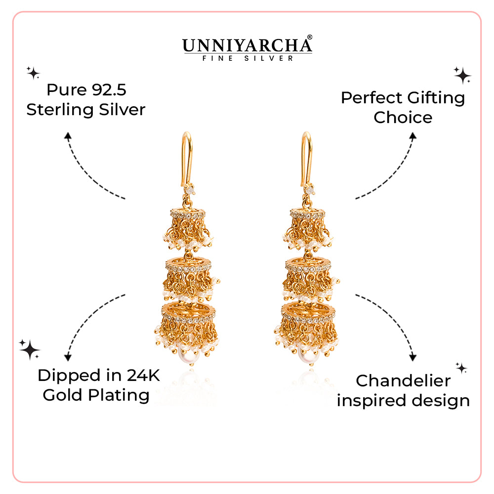 Silver Pearl Chandelier Earrings