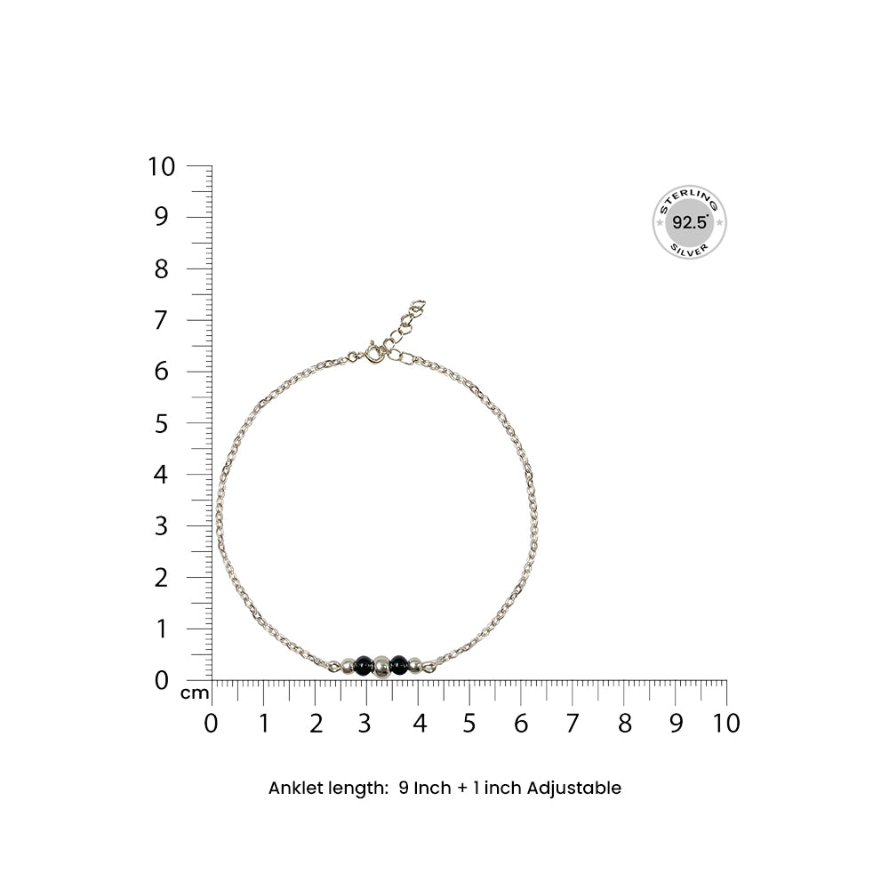 Minimal Silver Anklet with Black Beads