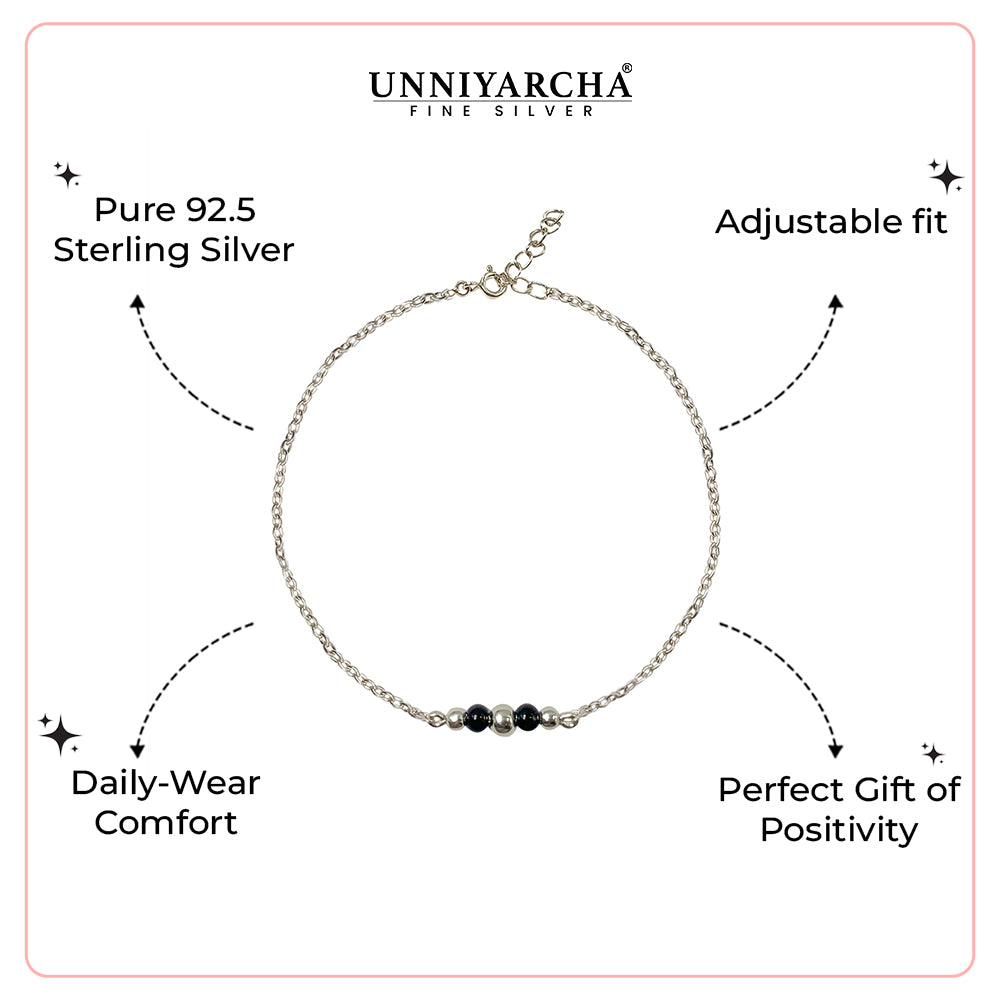 Minimal Silver Anklet with Black Beads