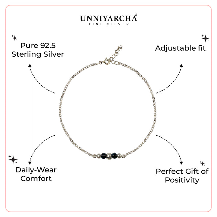 Minimal Silver Anklet with Black Beads