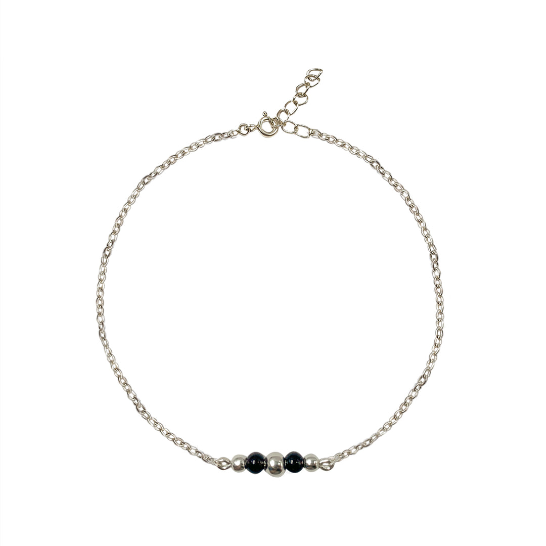 Minimal Silver Anklet with Black Beads