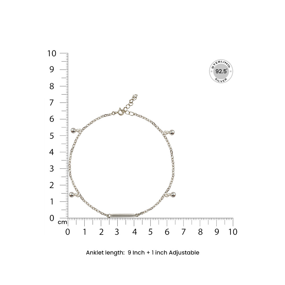 Minimal Pure 925 Silver Ball Charm Anklet