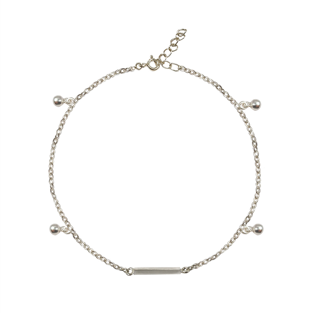 Minimal Pure 925 Silver Ball Charm Anklet