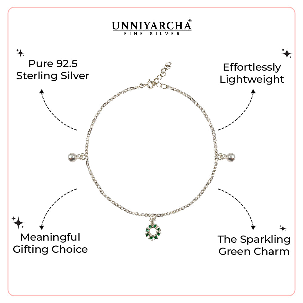 Green Charm 925 Silver Bracelet