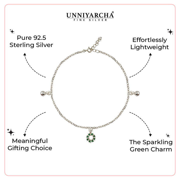Green Charm 925 Silver Bracelet