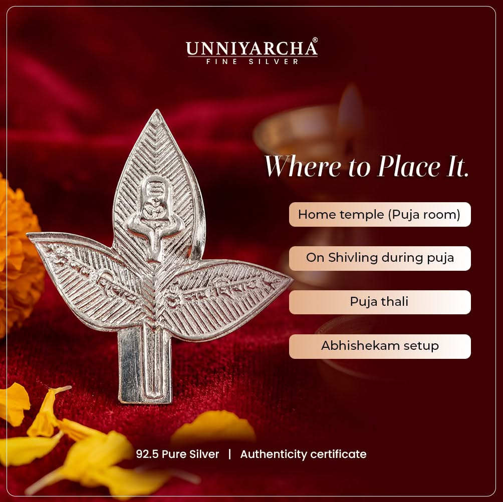 925 Sterling Silver Sacred Bel Patra with Shivling Idol