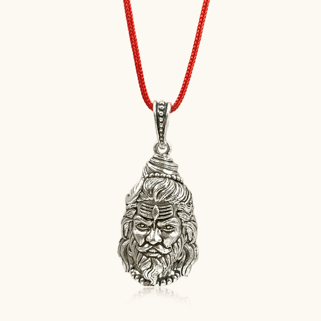 Silver Shiv Ji & Hanuman Ji Reversible Pendant