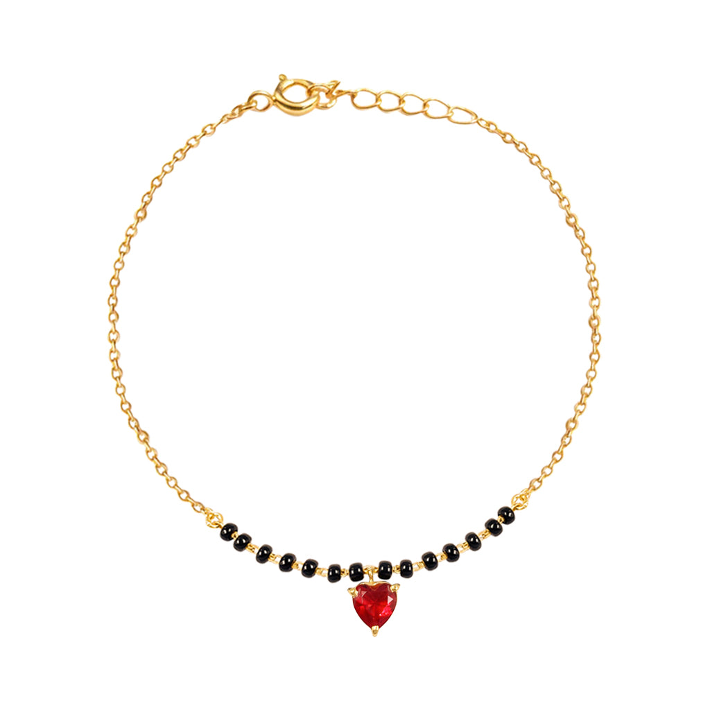 Silver Red Heart Mangalsutra Bracelet