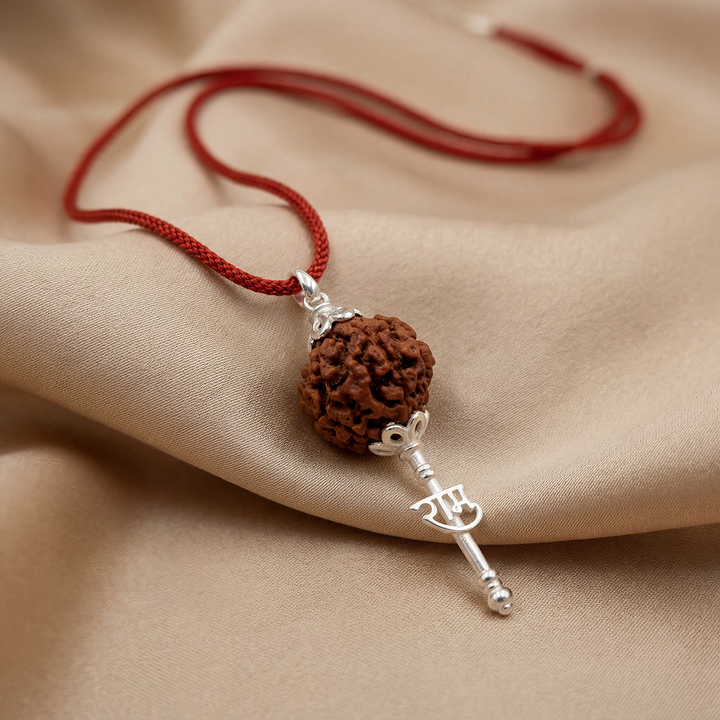 925 Pure Silver Hanuman Rudraksha Pendant with Sacred Red Thread