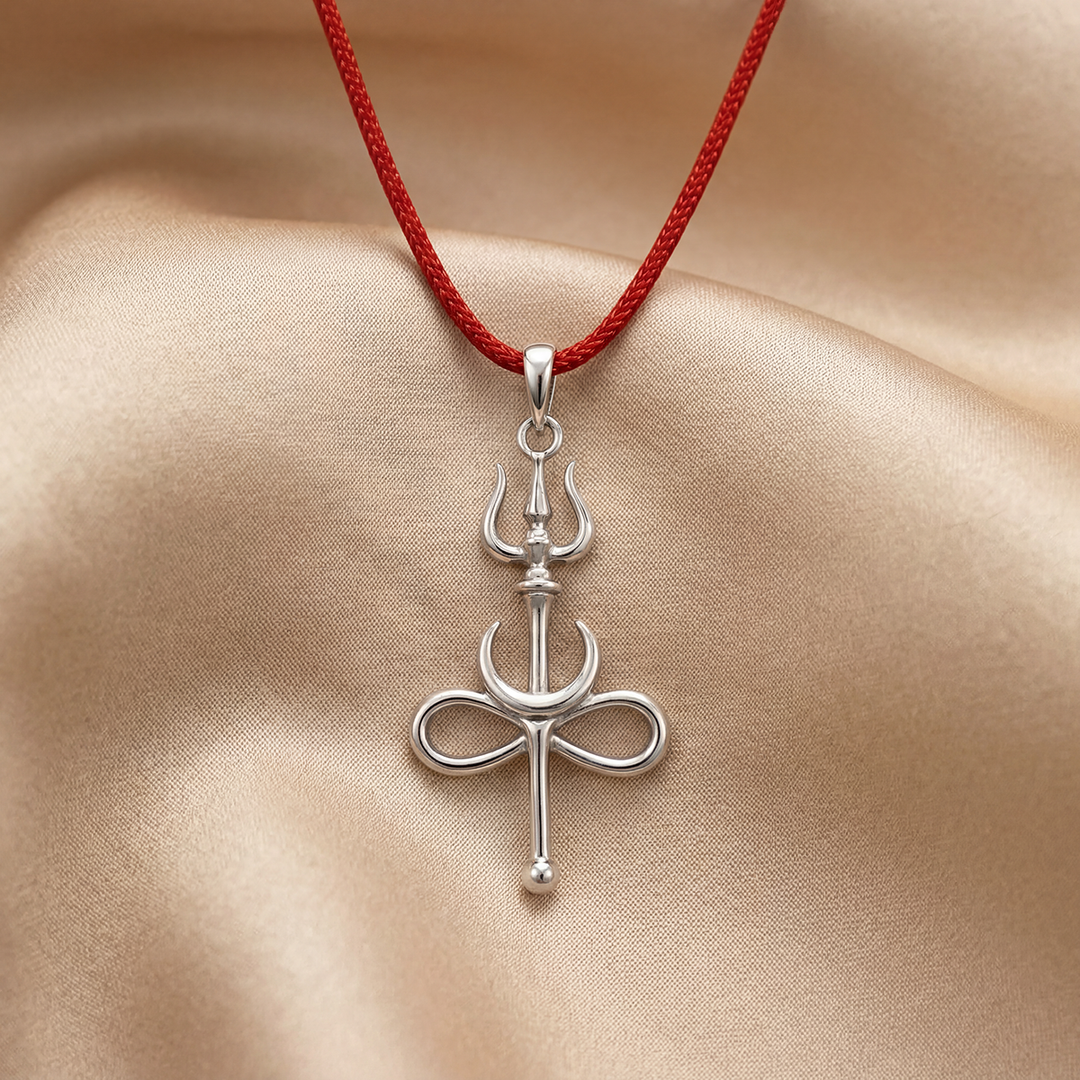 92.5 Silver Trishul with Chand Infinity Pendant