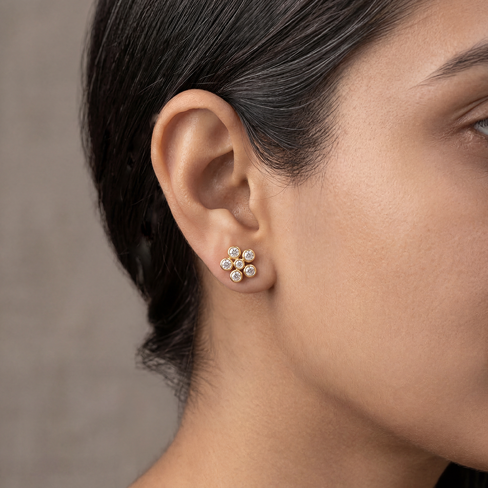 925 Pure Silver 24kt Gold Plated Kundan Floral Stud Earrings