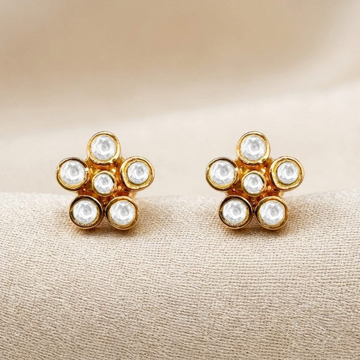 925 Pure Silver 24kt Gold Plated Kundan Floral Stud Earrings