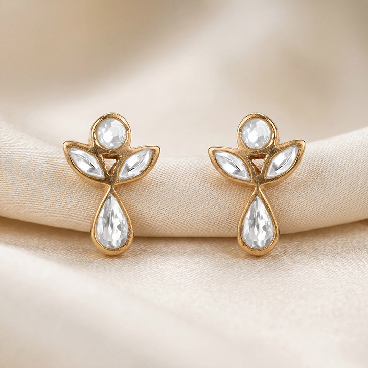 925 Pure Silver 24kt Gold Plated Kundan Angel Drop Earrings