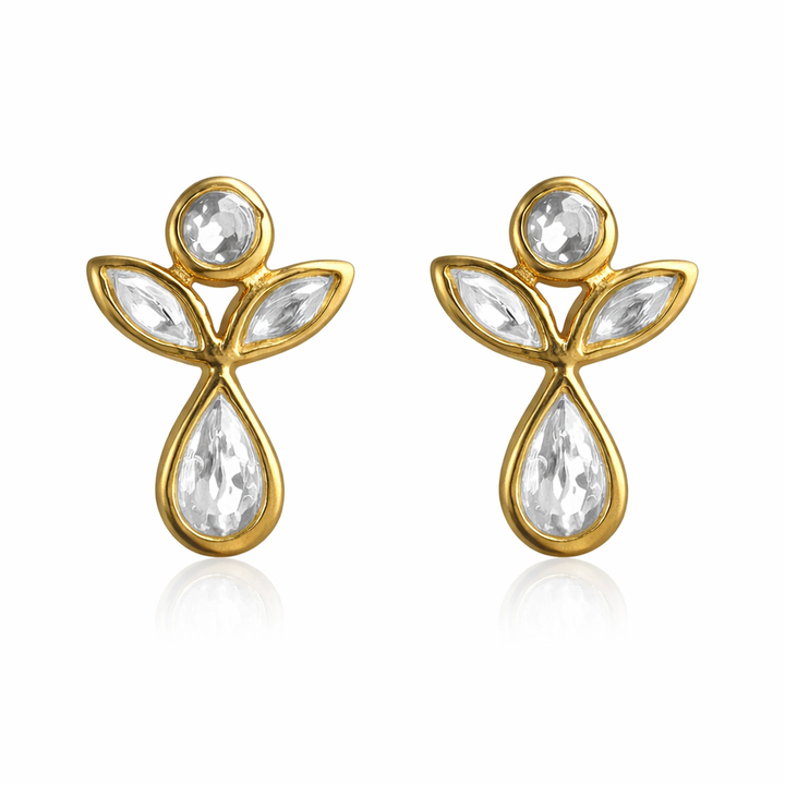 925 Pure Silver 24kt Gold Plated Kundan Angel Drop Earrings