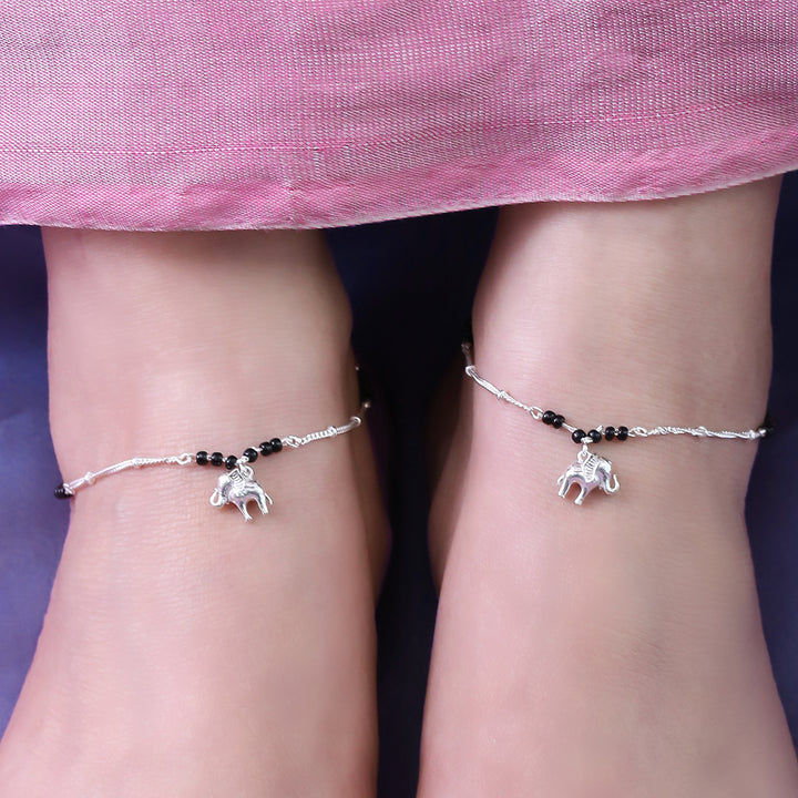 92.5 Sterling Silver elephant charm anklet