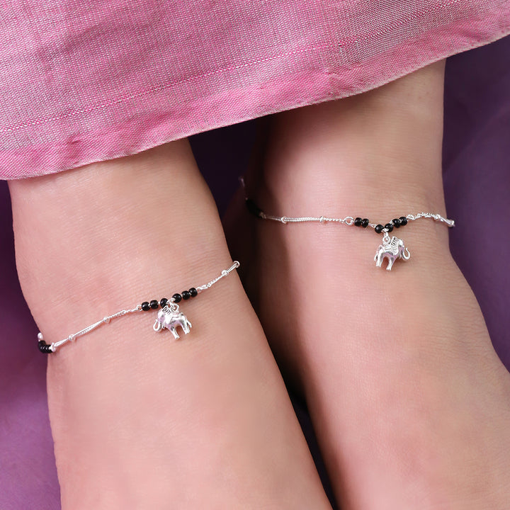 92.5 Sterling Silver elephant charm anklet