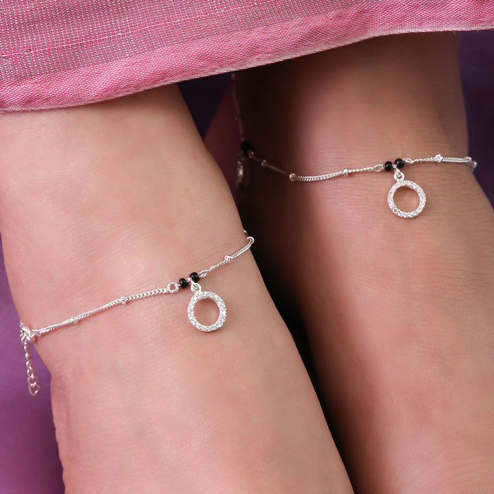 92.5 Sterling Silver round zircon anklet