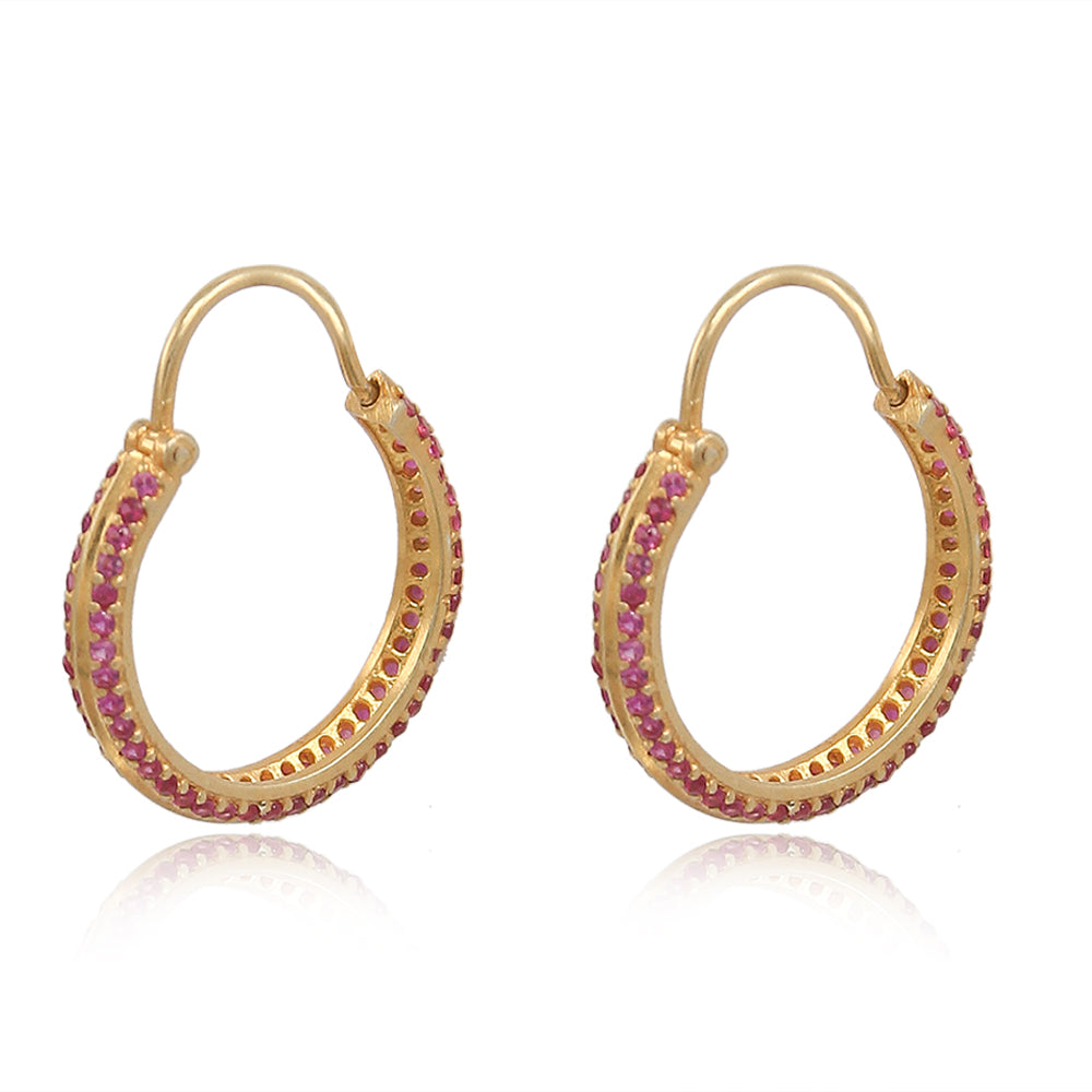 Silver Pink Zircon Hoop Earrings