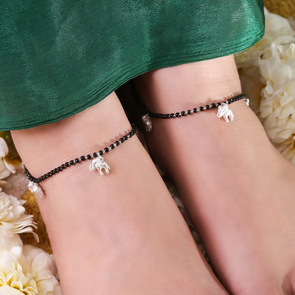 92.5 Sterling Silver elephant beaded anklet