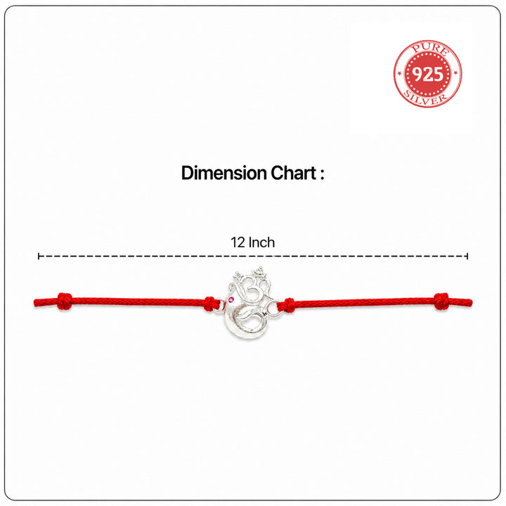 Pure 92.5 Silver Om Ganpati Rakhi with Chandan Tilak Set