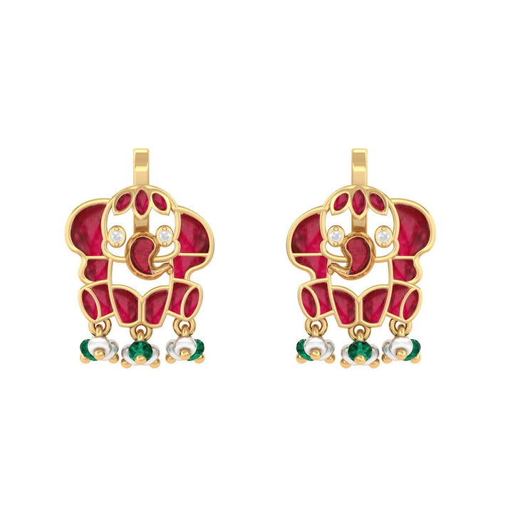 925 Pure Silver Red Kundan Elephant Earrings
