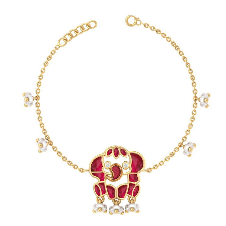 925 Pure Silver Red Kundan Elephant Bracelet