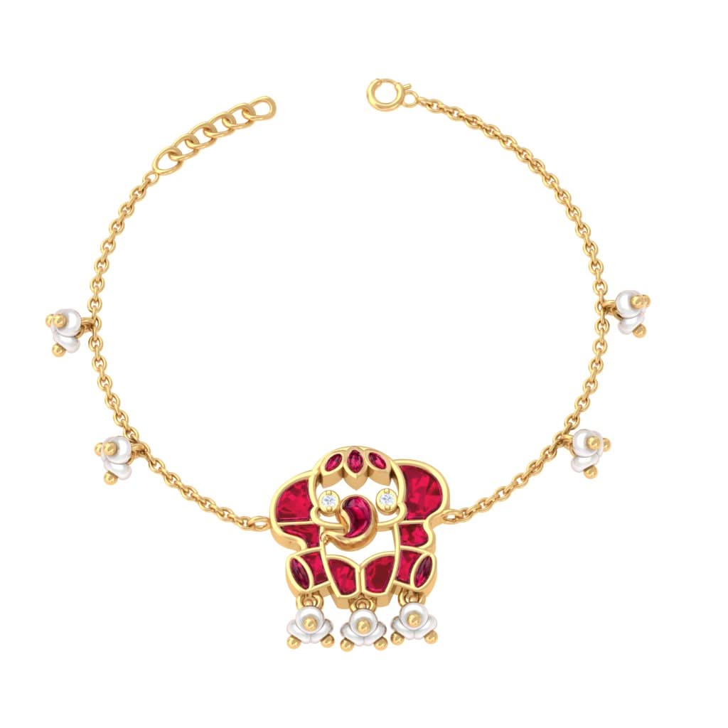 925 Pure Silver Red Kundan Elephant Bracelet