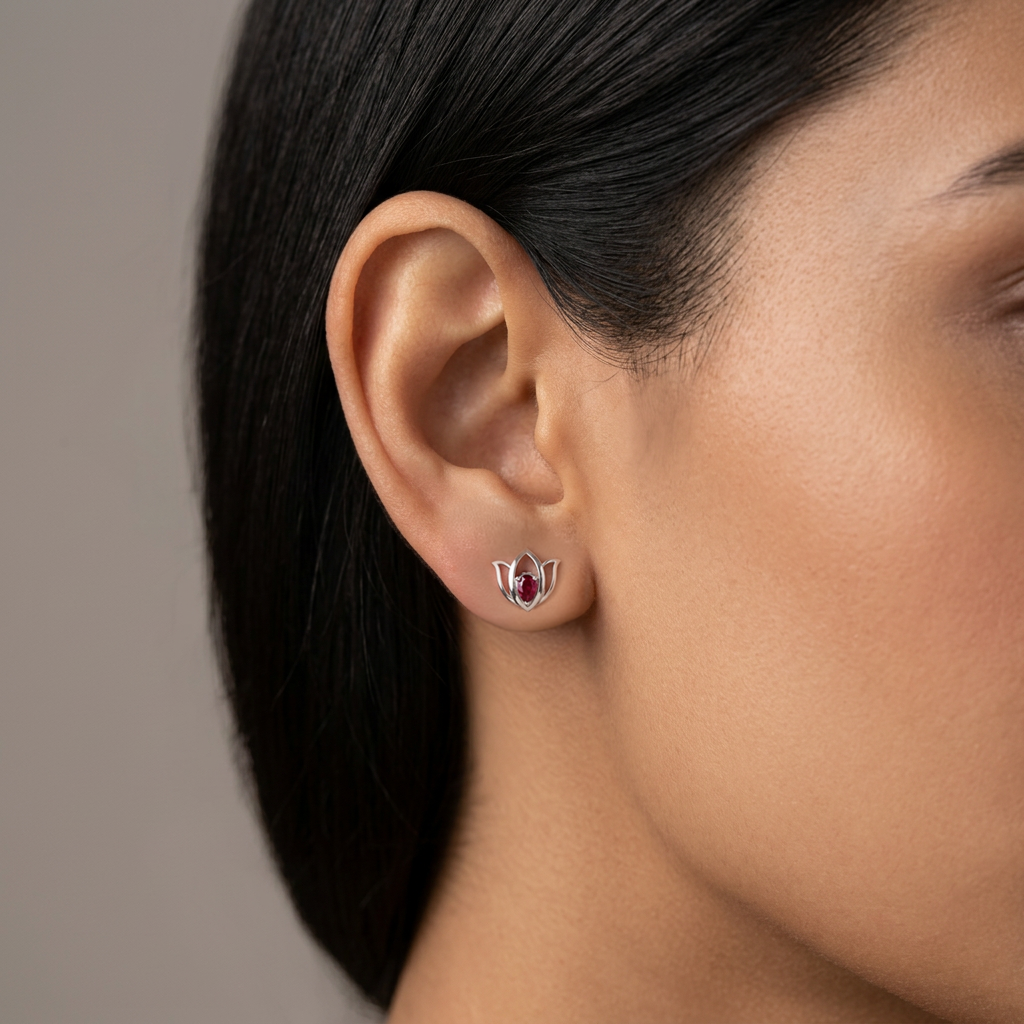 92.5 Silver Lotus Frame earring