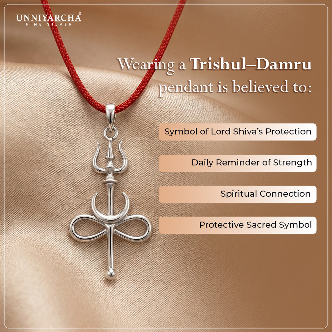 92.5 Silver Trishul with Chand Infinity Pendant