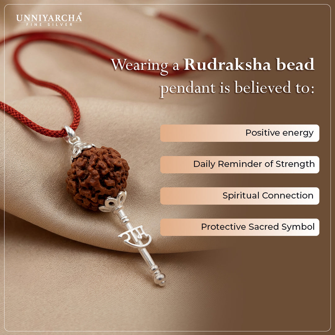 925 Pure Silver Hanuman Rudraksha Pendant with Sacred Red Thread