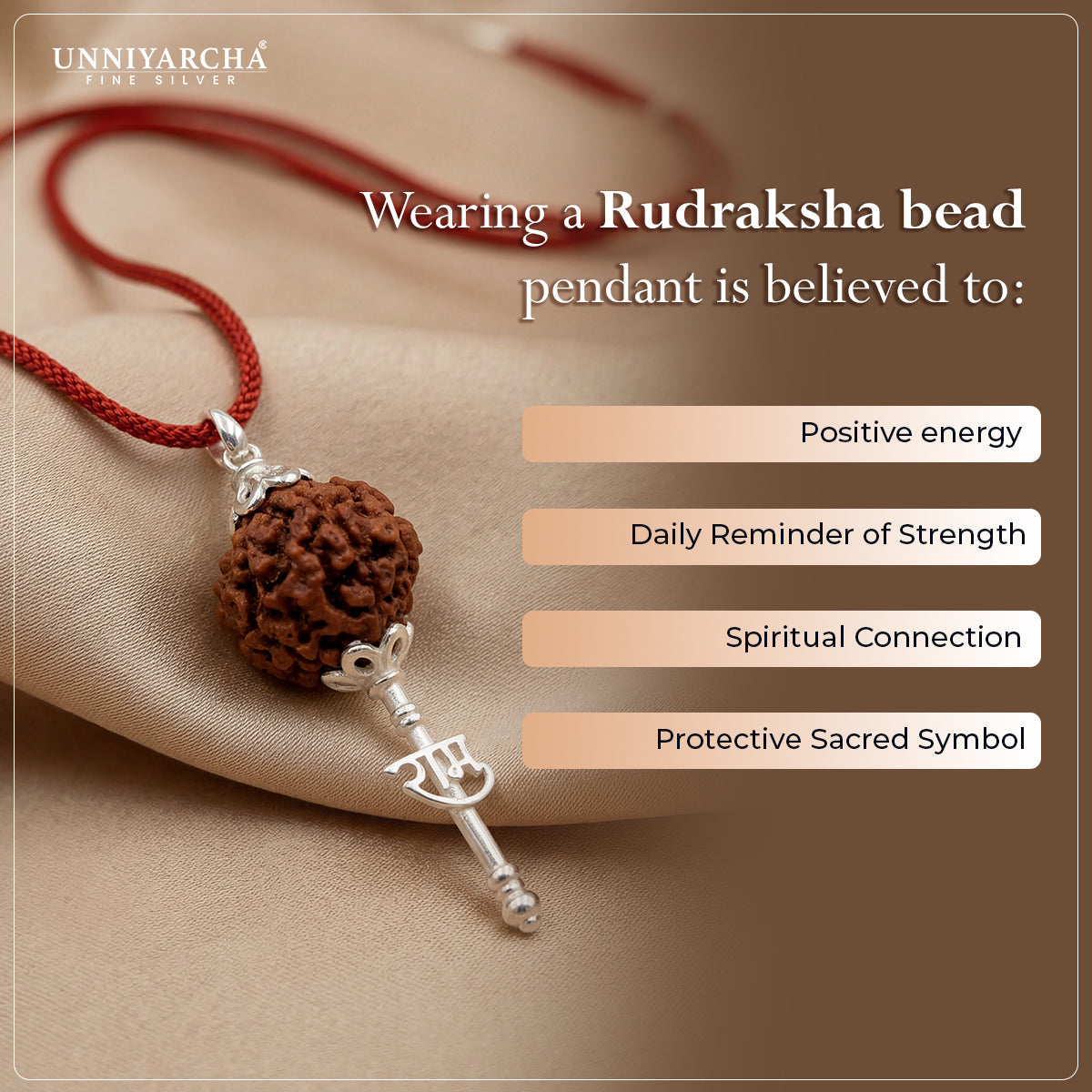 Thread Rudraksh 925 Pure Silver Hanuman Rudraksha Pendant with Sacred Red Thread ...