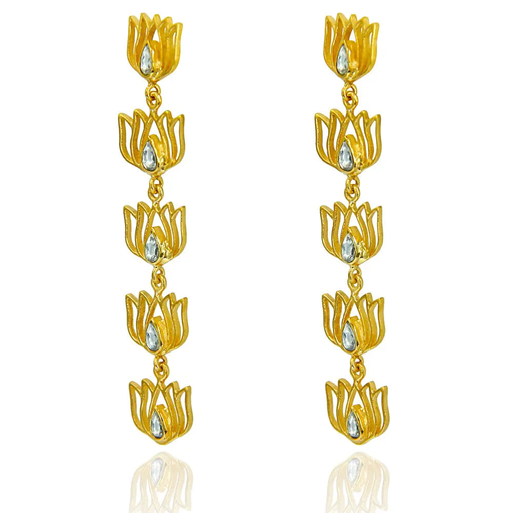 Lotus Drop Gold Plated Silver Earrings