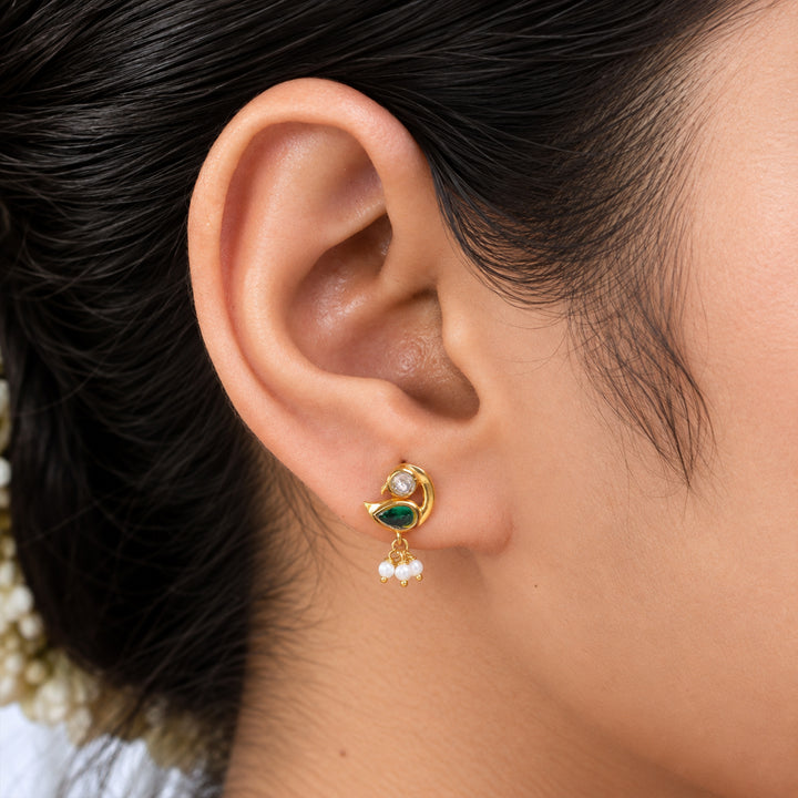 Silver 925 Mayura Emerald Pearl Earrings