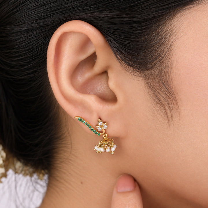 Silver 925 Panna Floral Jhumka Earrings