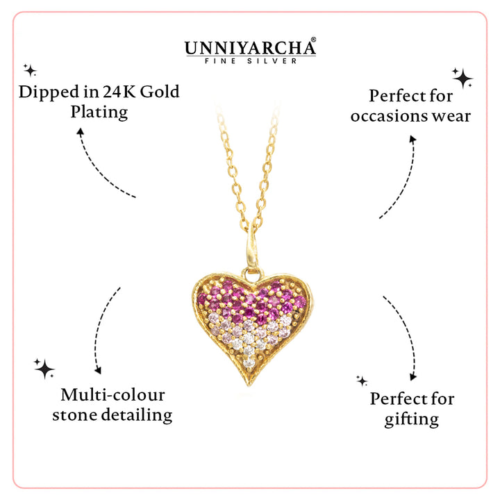 Unniyarcha 925 Pure Silver Ombre Heart Necklace