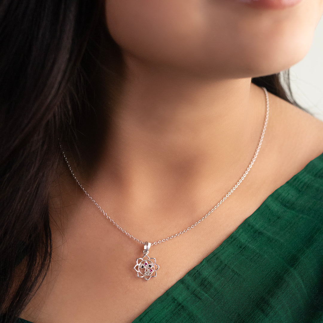 92.5 Silver Durga Maa Lotus Pendant