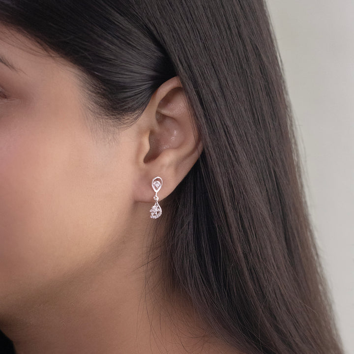 Unniyarcha 925 Pure Silver White Drop Floral Earrings